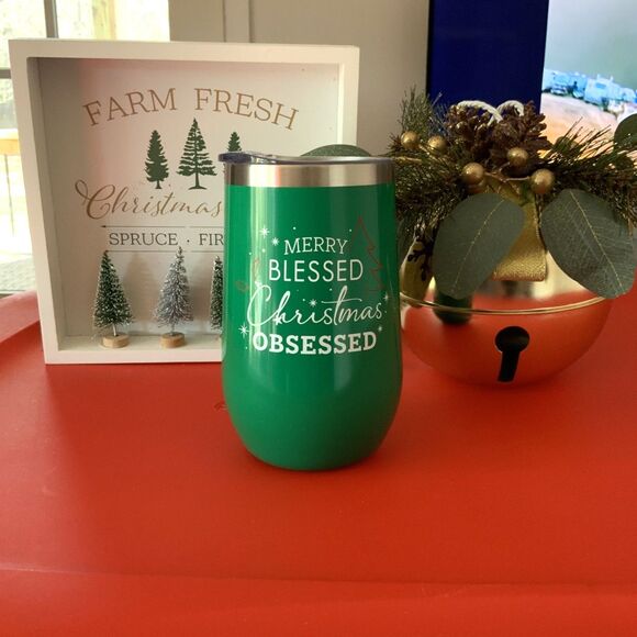 Brand New! Green Insulated 16oz Christmas Coffee/Wine Tumbler w/Lid - Picture 3 of 6